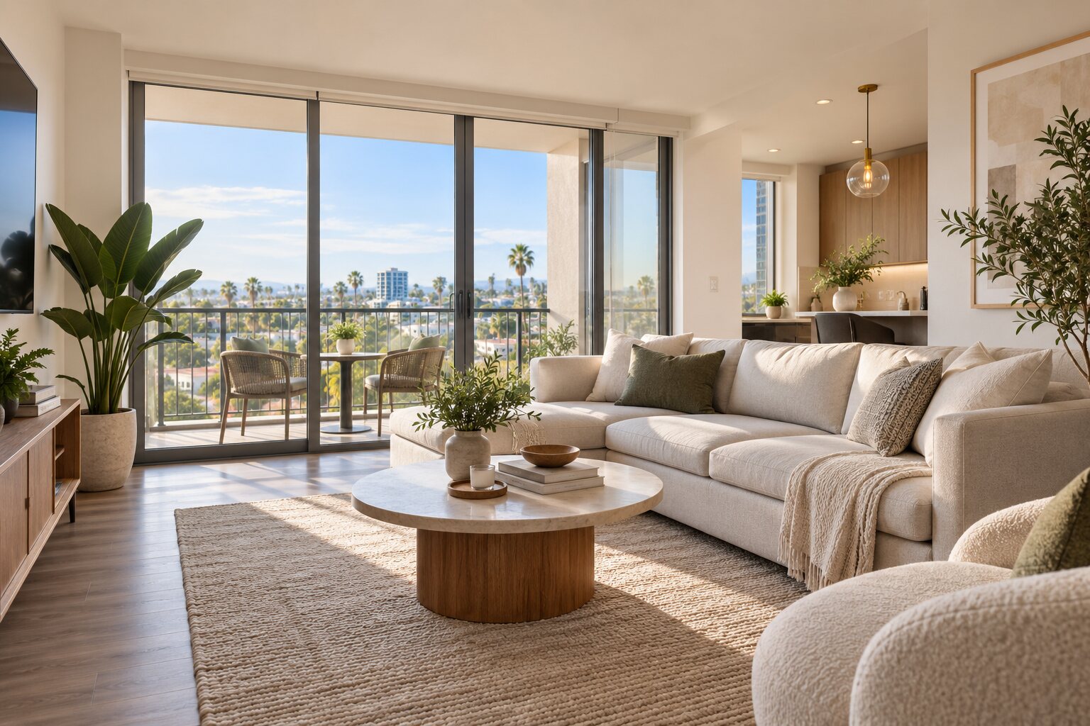 Condominium living room overlooking the city