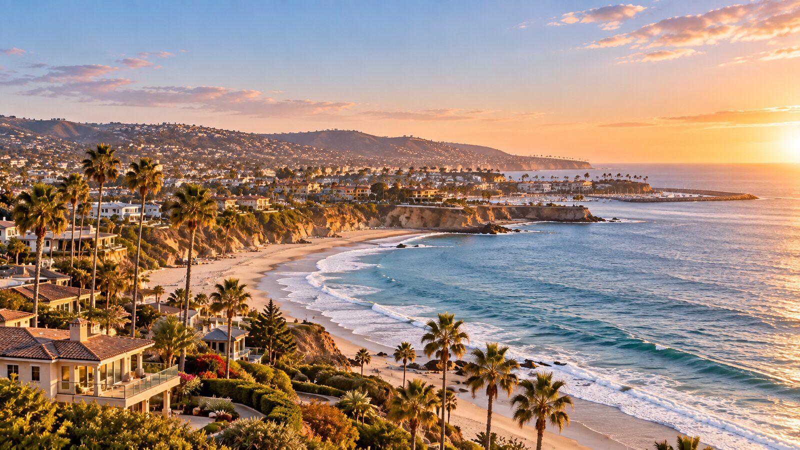 Orange County coastline at sunset
